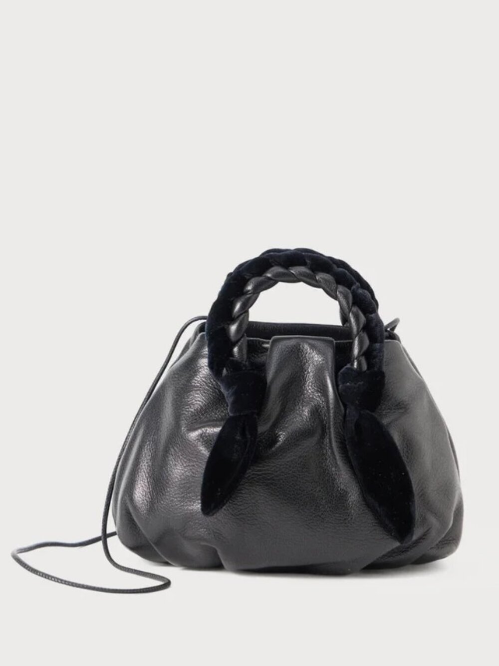 HEREU Bombon Tumbled Shiny Top-Handle Bag, Black